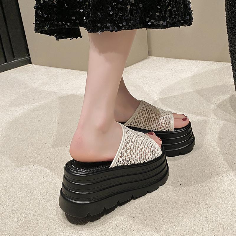 Fashion 8CM Women High Heels Summer Females Breathable Platform Slippers Chunky Sneakers Wedge Sandals Slides Shoes Zandalias De Mujer