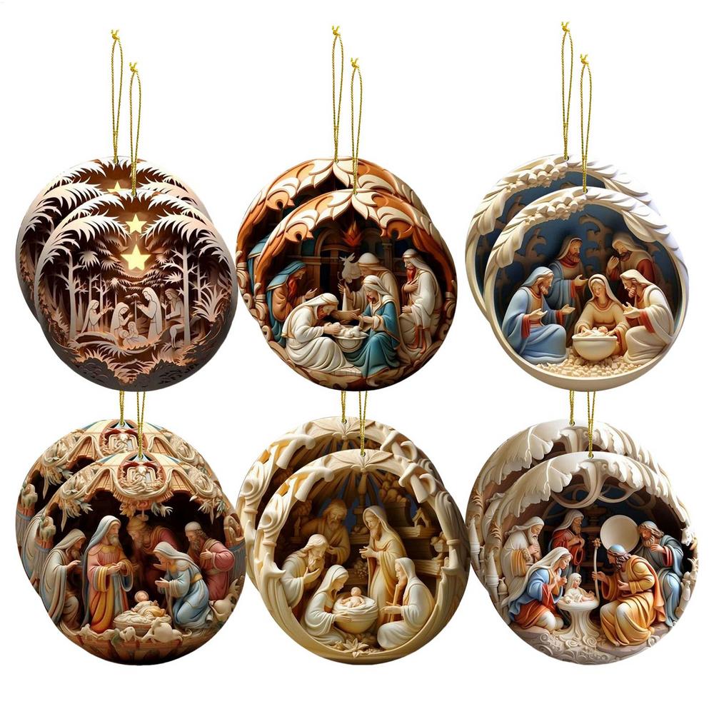 

2D Christmas Nativity Ornament Christmas Wooden Nativity Scene Pendant Christmas Tree Decor 2025 Xmas Navidad Party Supplies