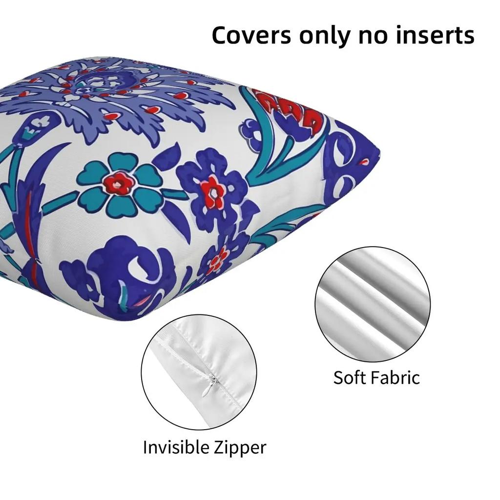 Oriental Tile Floral Pattern 2 Pcs Square Pillowcase Pillow Cover Zip Decorative Comfort Throw Pillow For Home Living Room