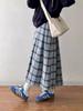 Women's Elegant High-Waist Blue Plaid A-Line Skirt - Retro Academy Style for Autumn/Winter