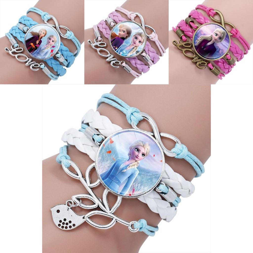 Elsa Princess Time Gem Multilayer Bracelet Cartoon Pink Woven Bracelet For Kids