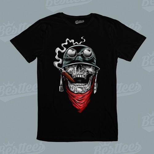Outlaw Warrior War Tactical Soldier Army Military Skull Pilot Smoking T-Shirt S разноцветный