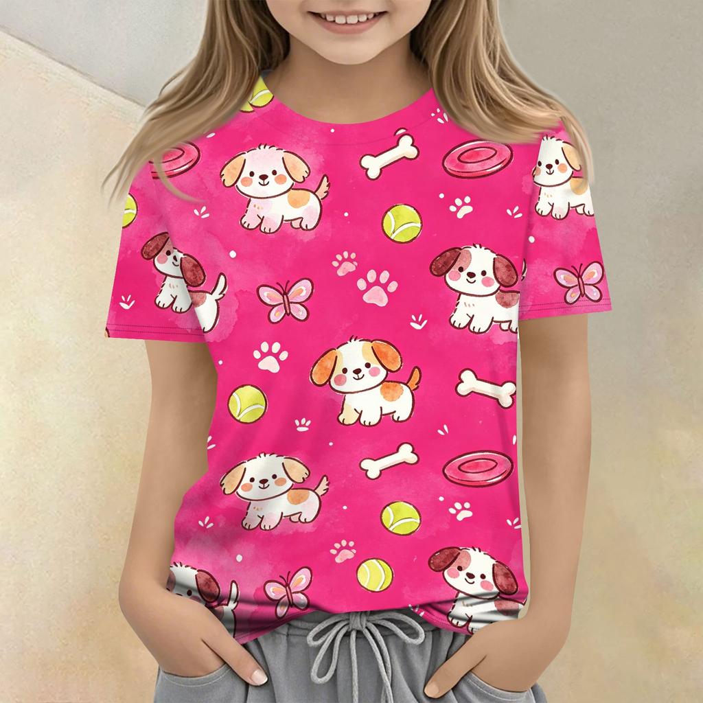 Kids Animal Print Crew Neck Short Sleeve Casual Loose Fit T Shirt Top Soft Comfortable Fabric Suitable for Everyday Wear
