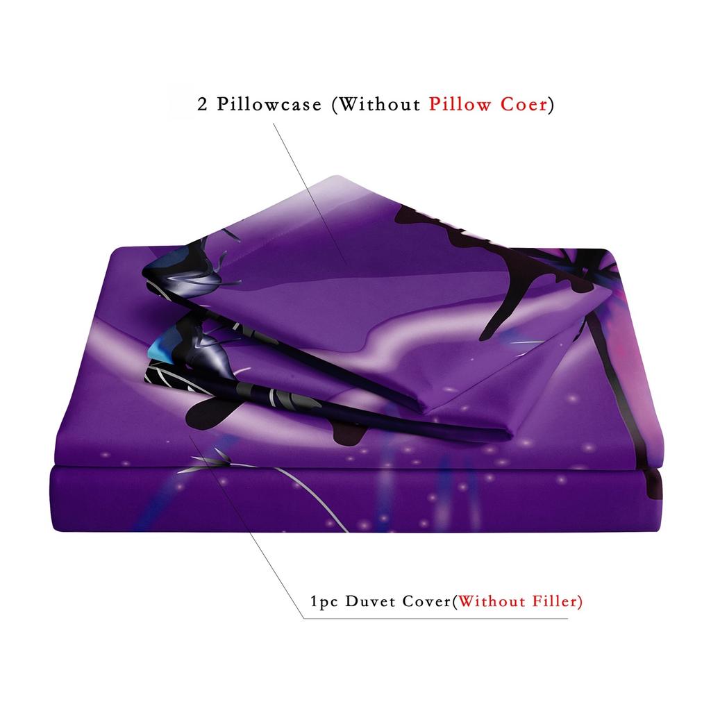 3pcs Fashion Classic Popular Purple Butterfly Flower Digital Print Duvet Cover Bedding Set Soft Comfortable Bedroom Guest Room