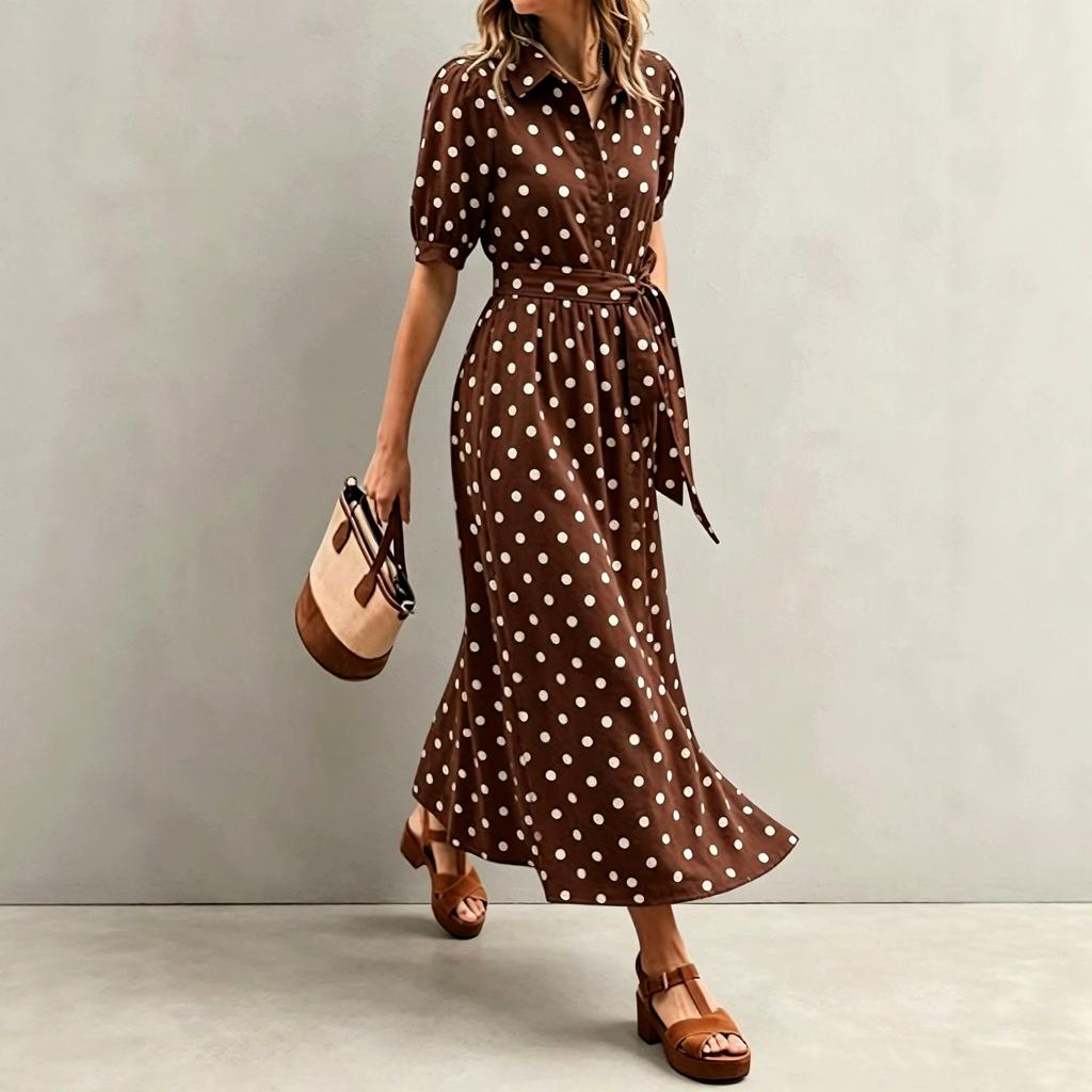 European and American Women's Clothing Elegant and Fashionable Summer New French Waist Polka Dot V-neck Slim-fitting White Dress