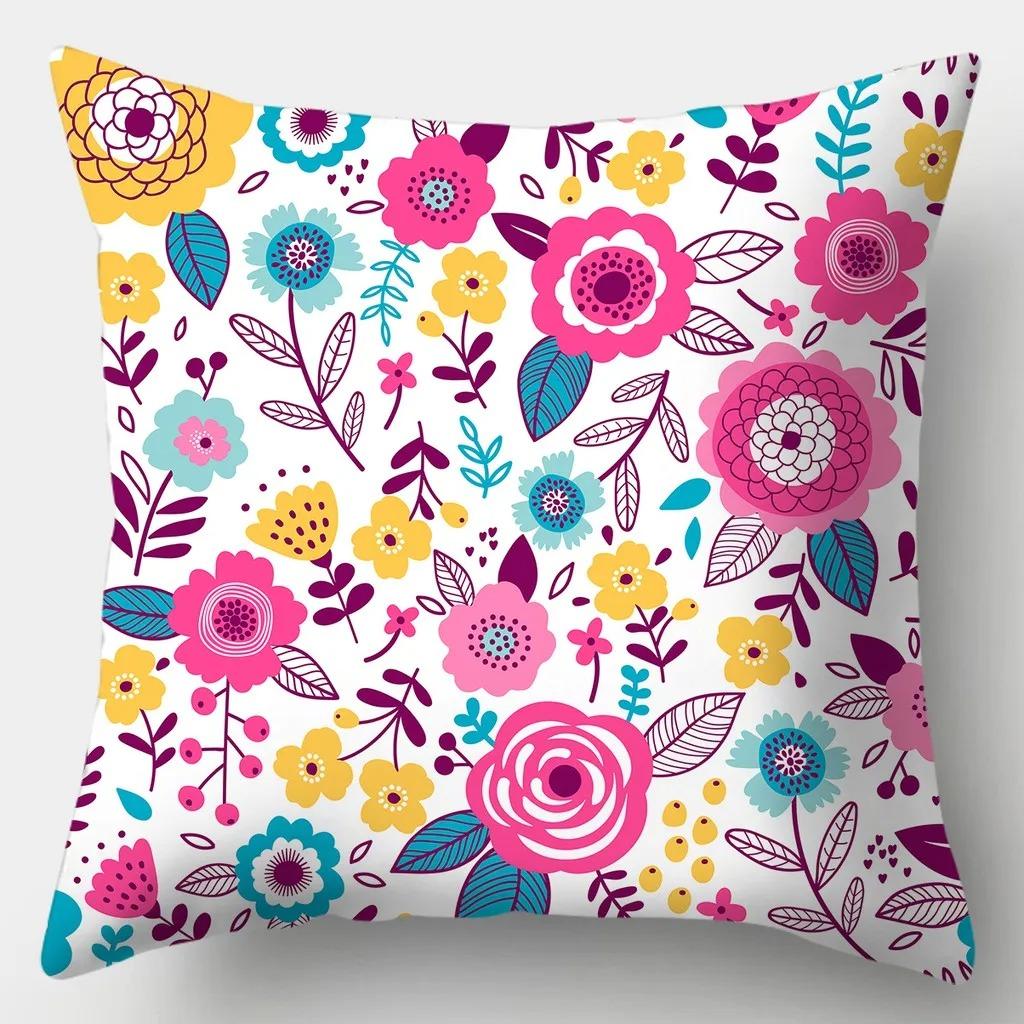 Floral Series Printed Pillowcase Modern Home Bedroom Living Room Sofa Cushion Cover 45x45cm Peach Skin Pillowcase Gift