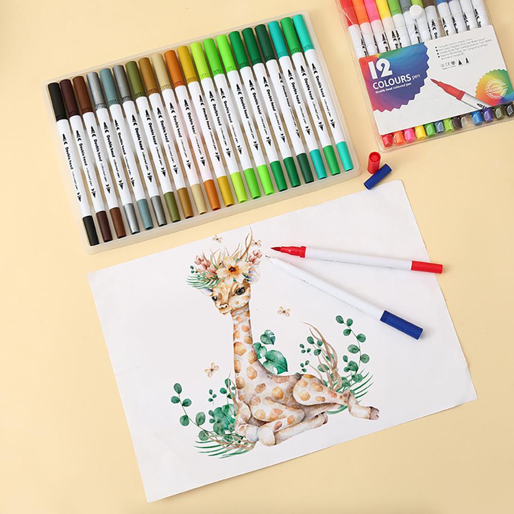 Set di 12 pennarelli lavabili a doppia punta per acquerello per pittura artistica per studenti, pennarello a base d'acqua con gancio e anello