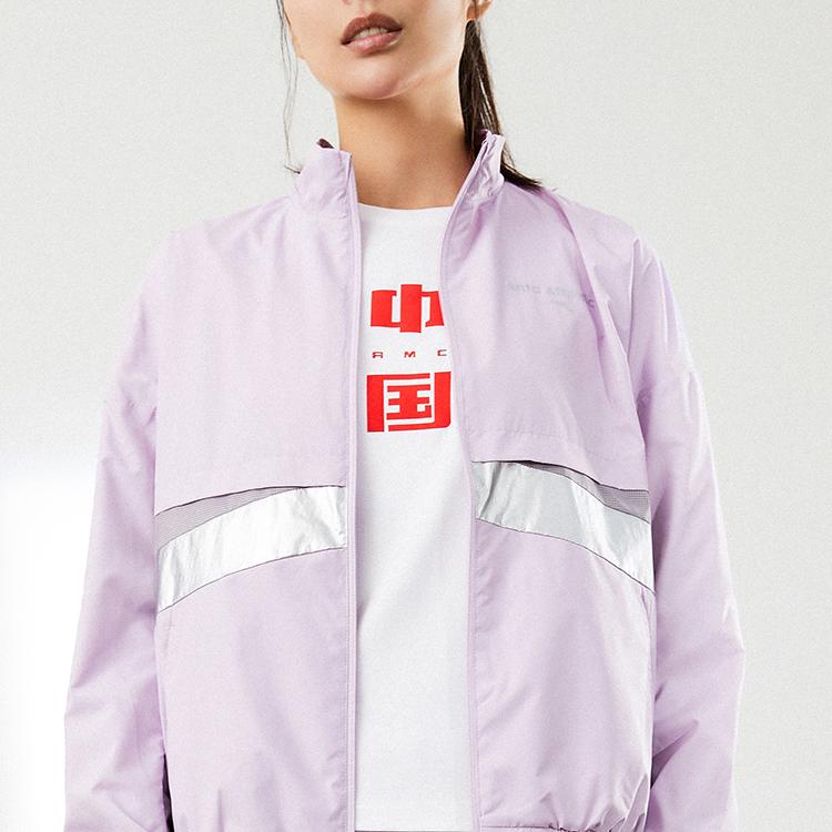 Anta Training Series Letter Print Zipper Stand Collar Long Sleeve Jacket Women Jackets Pink 162217608-2
