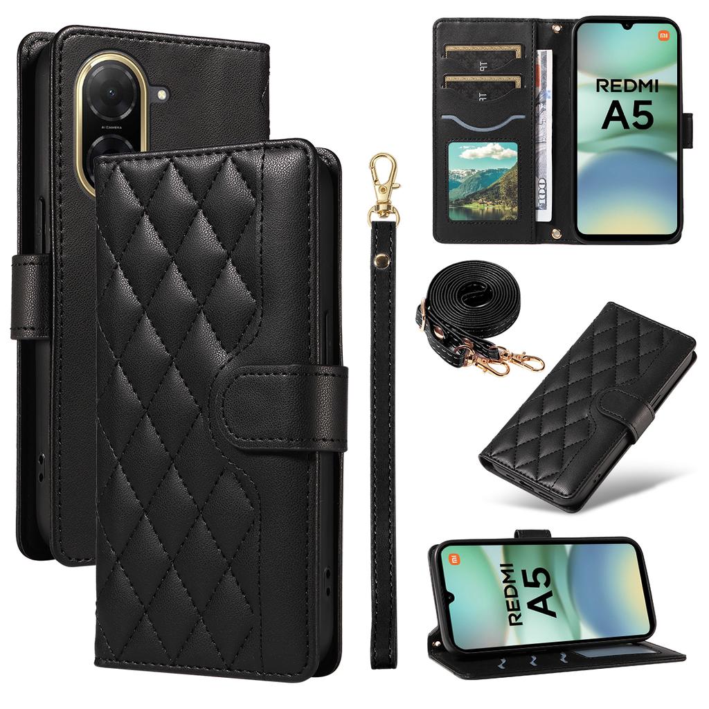 For Xiaomi Redmi A5 NFC (173.45*79.35*8.45mm) Wallet Case Rhombus Leather Phone Cover with Strap