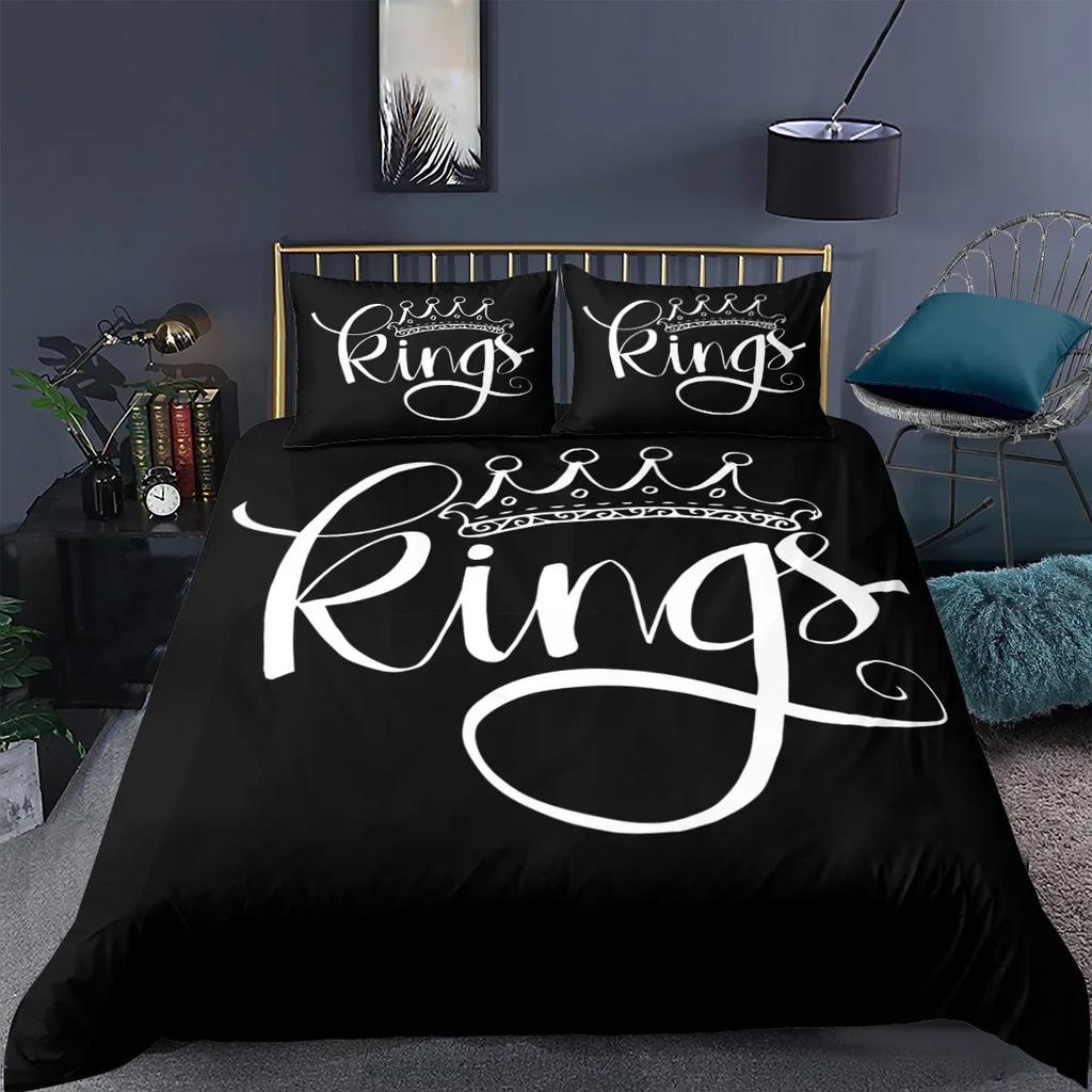 3D Printed Couple Bedding Set I Love You Crown Duvet Cover Double Twin Full Queen King Adult Kids Bedclothes Quilt Cover