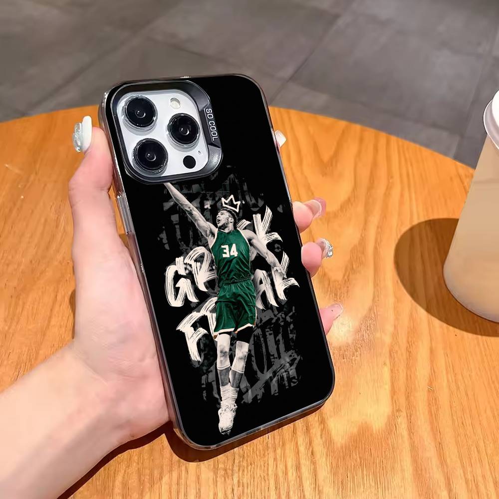 Giannis Antetokounmpo 34 Phone Case For iPhone17,16,15,14,13,12,11,Pro,MAX Gray Matte Silicone Black Cover