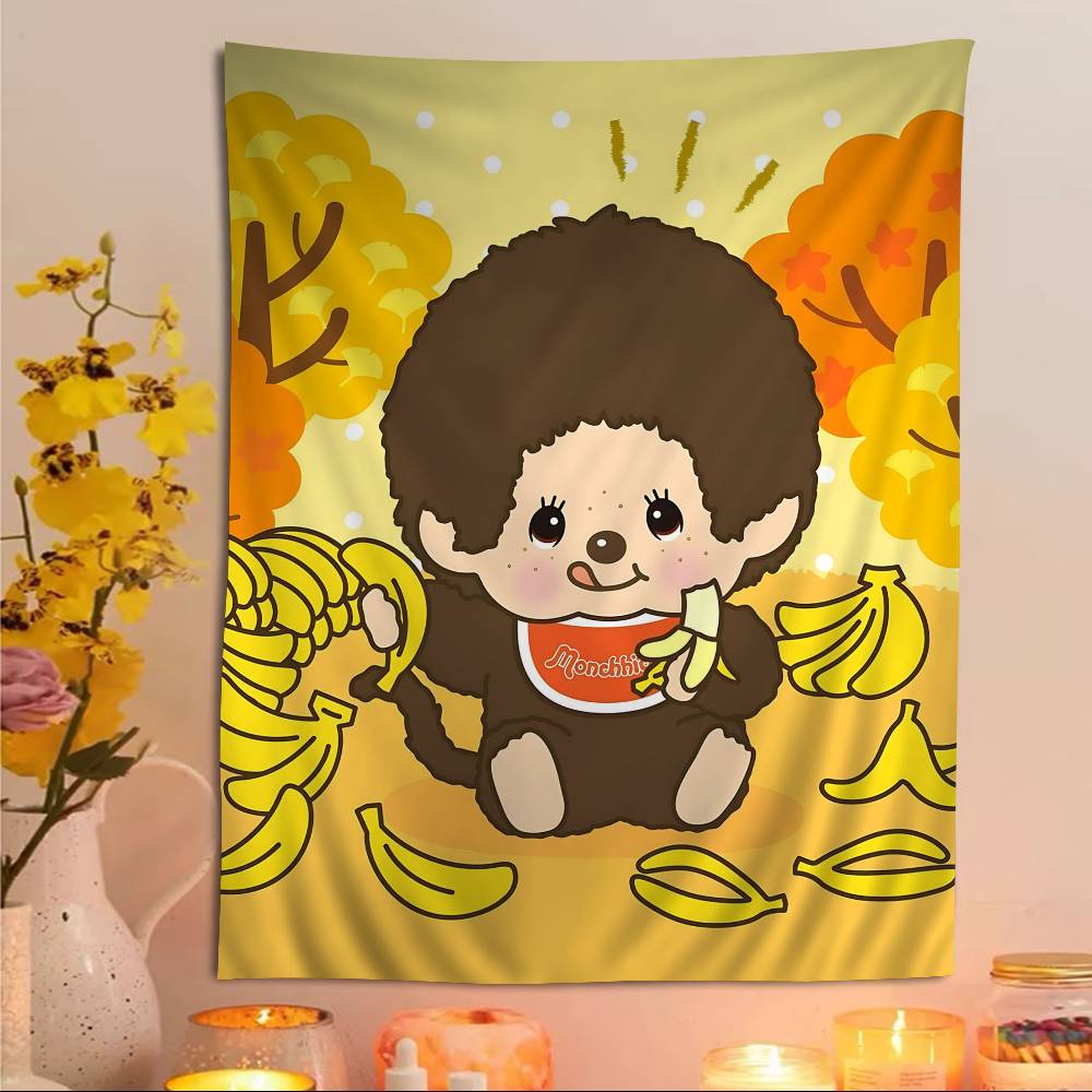 Cute Mmonchhichiss Anime Tapestry Hippie Flower Wall Carpets Dorm Decor Cheap Hippie Wall Hanging