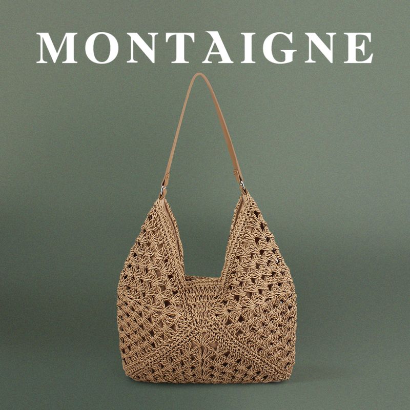 French Montaigne/Montian Versatile Commuter Shoulder Woven Bag Large Capacity Tote Bag Straw Woven Vacation Women's Bag