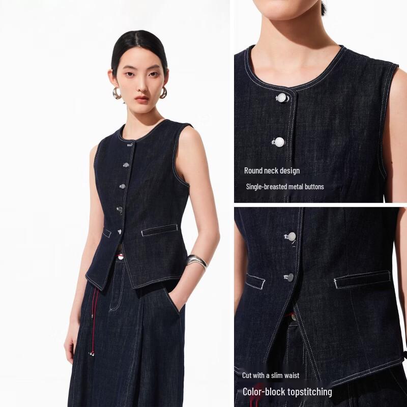 VEROMODA Women's Cotton Vest with Contrast Stitching