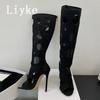 Fashion Liyke Summer Roman Style Hollow Out Long Boots Sandal Women Fashion Peep Toe Zip Stiletto Heels Knee High Shoes Female Sandalias