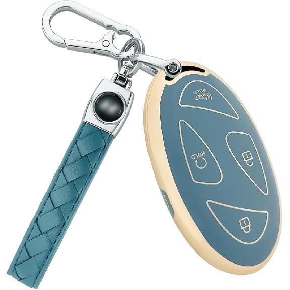 for Hyundai Key Fob Cover -2025, 5 Button Soft Full Coverage Protection Key Case for Ioniq 6 Elantra Santa Grandeur GN7 KONA Smart Key, Blue