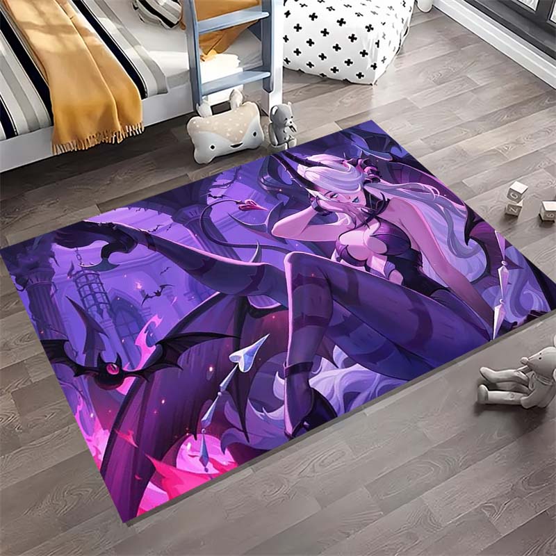 Anime Demon Girl Print Area Rug, Fantasy Game Character Non-Slip Floor Carpet for Bedroom