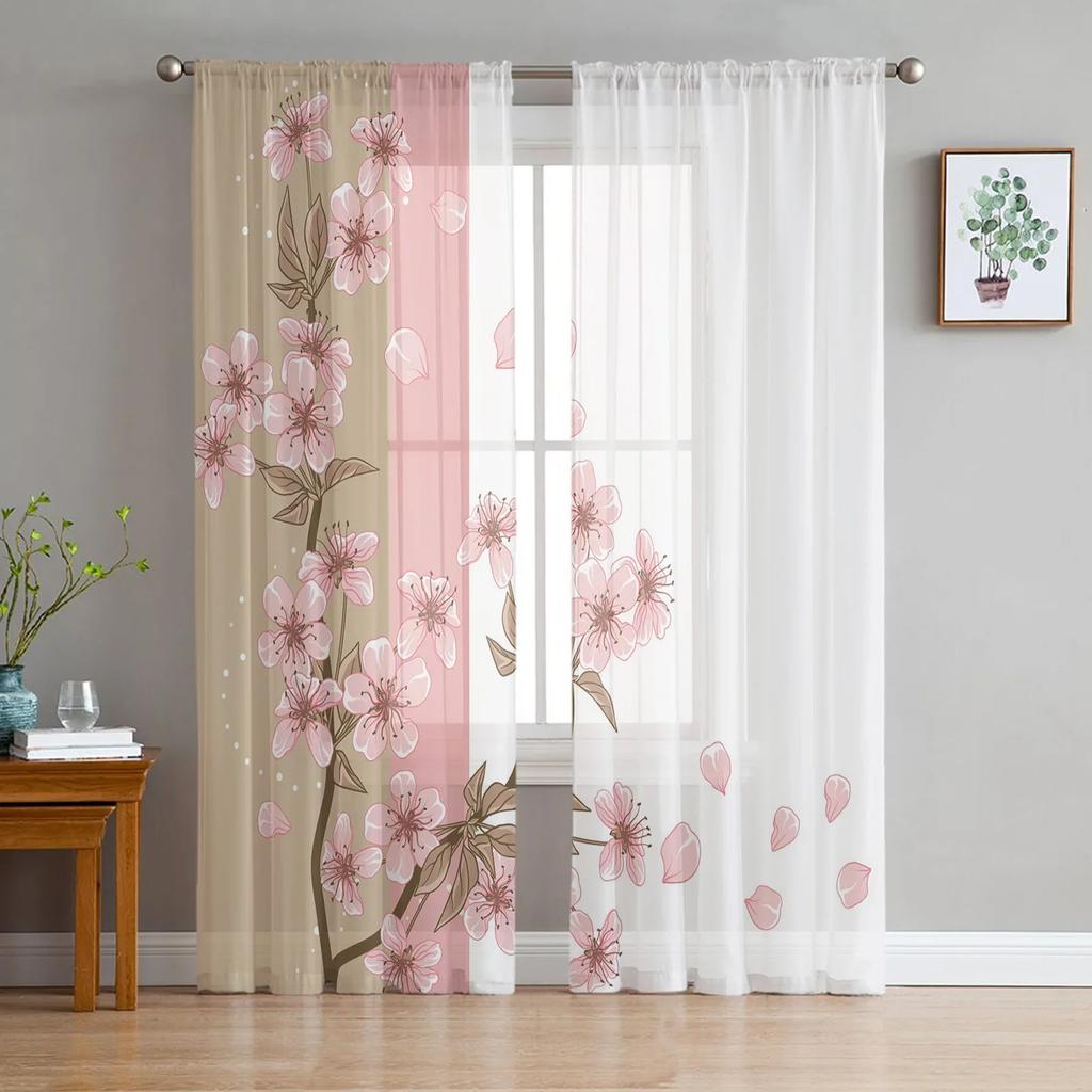 Eucalyptus Leaves Sunflower Flower Sheer Curtains Home Window Decorations Voile Tulle Curtains For Living Room Bedroom Kitchen
