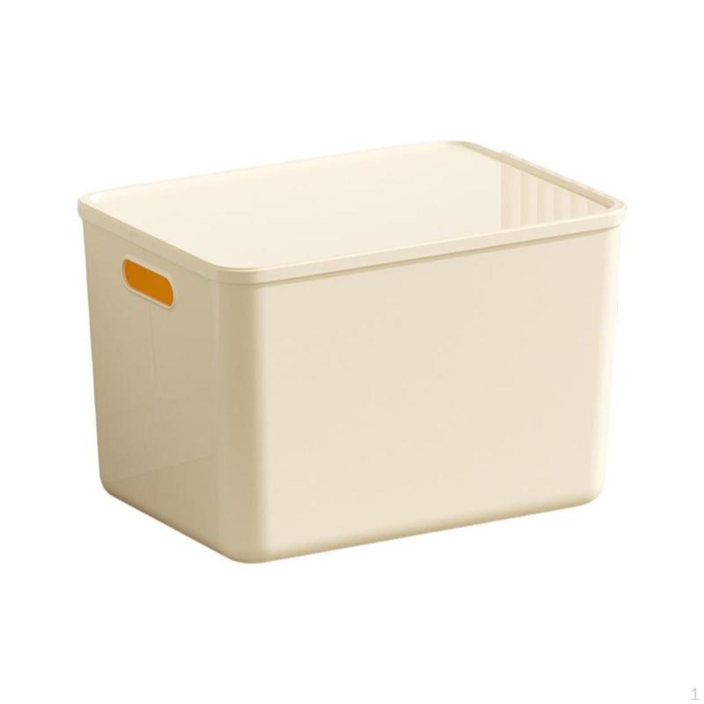 Rectangular Storage Box Desktop Organizer with Lid, MultiFunctional Bin 1pc 24.3x17.2x10.3cm Cream