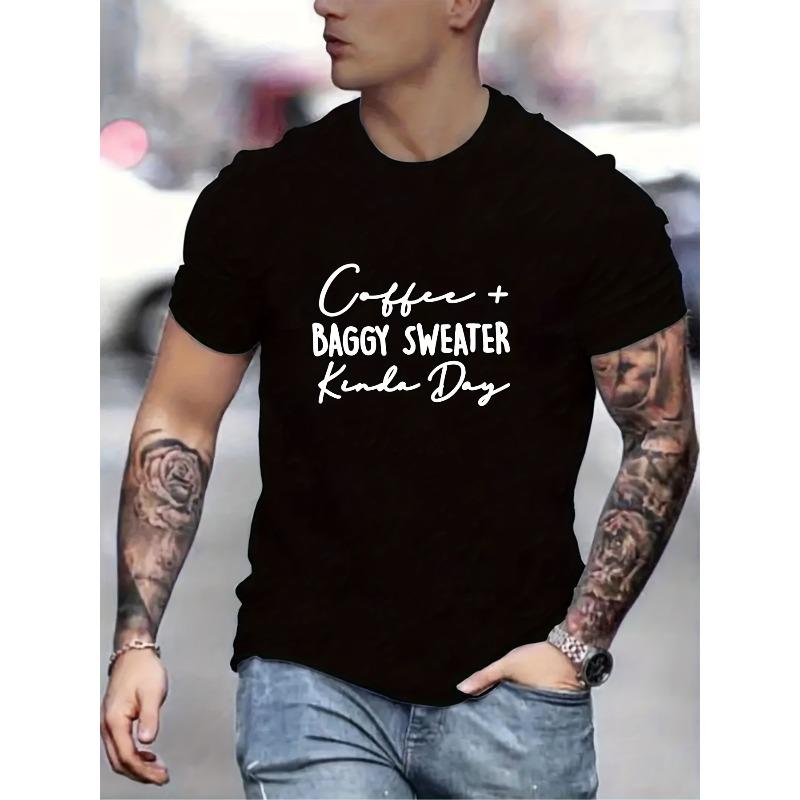 

Letter Print Men s Short Sleeve T-shirts, Comfy Casual Breathable Tops For Men s Fitness Training, Jogging, Outdoor Activities S чёрный