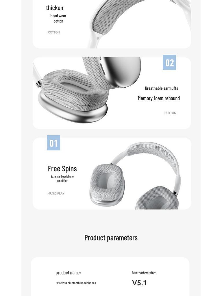 P9ProMax Bluetooth Over-Ear Headphones: Large Battery, Wireless, Noise-Canceling.