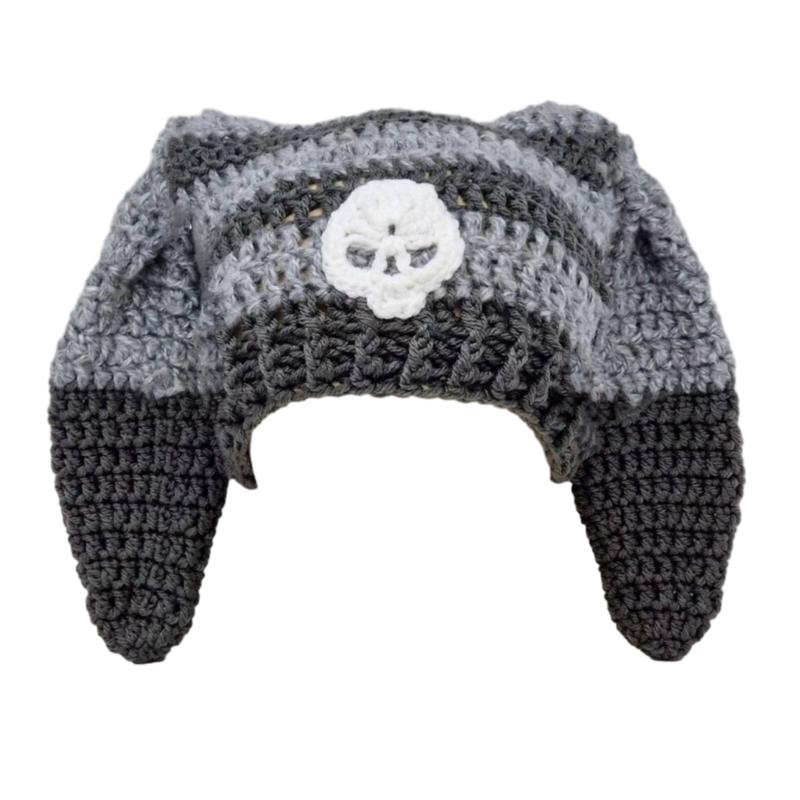 Y2K Anime Ear Cap Windproof Hat Female Beanie Headwear Handcrochet Pullover Hat