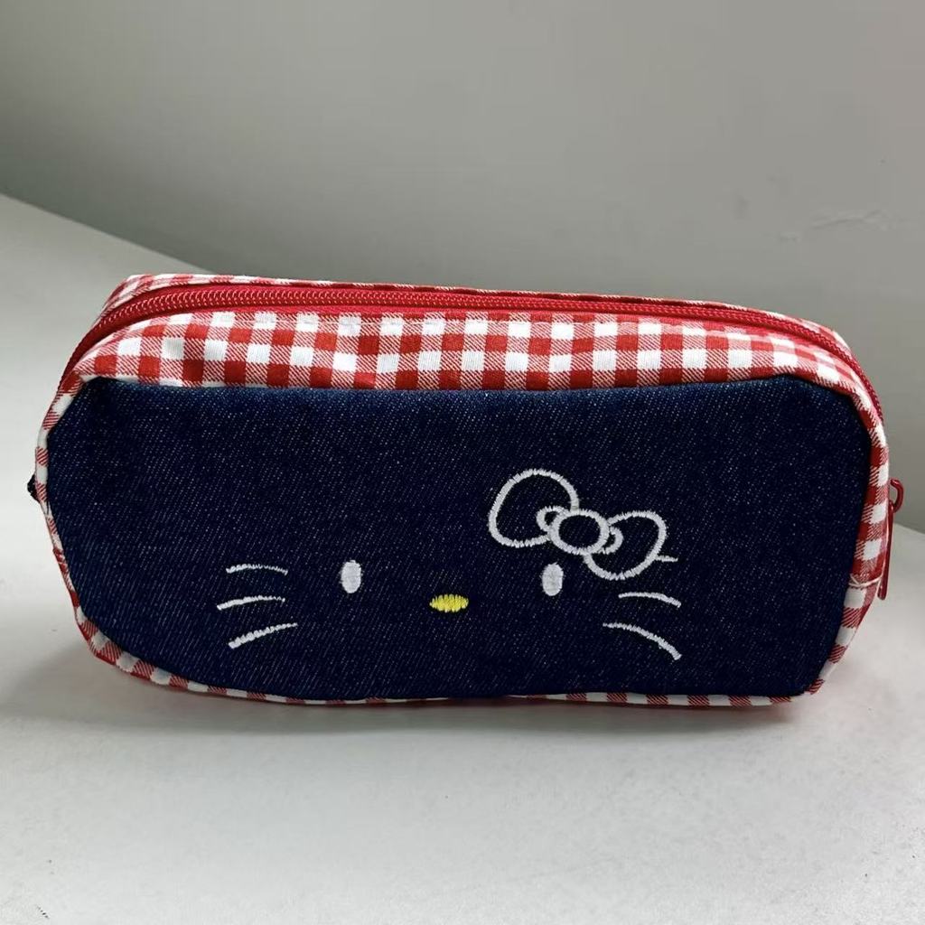 Hello Kitty Denim Girl Pencil Case With Large Capacity For Students And Office Use