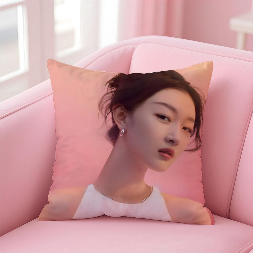 Fashion Elegant Chinese Actress ZZhou Dongyu Cushion Cover Pillowcase Short Plush Invisible Zipper Room Sofa Cushion Cover