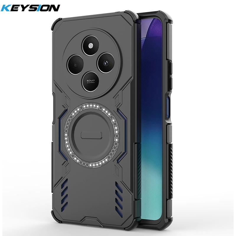 KEYSION Hollow Heat Dissipation Case for Redmi 14C Soft Silicone+PC Magnetic Cooling Shockproof Phone Cover for Xiaomi POCO C75
