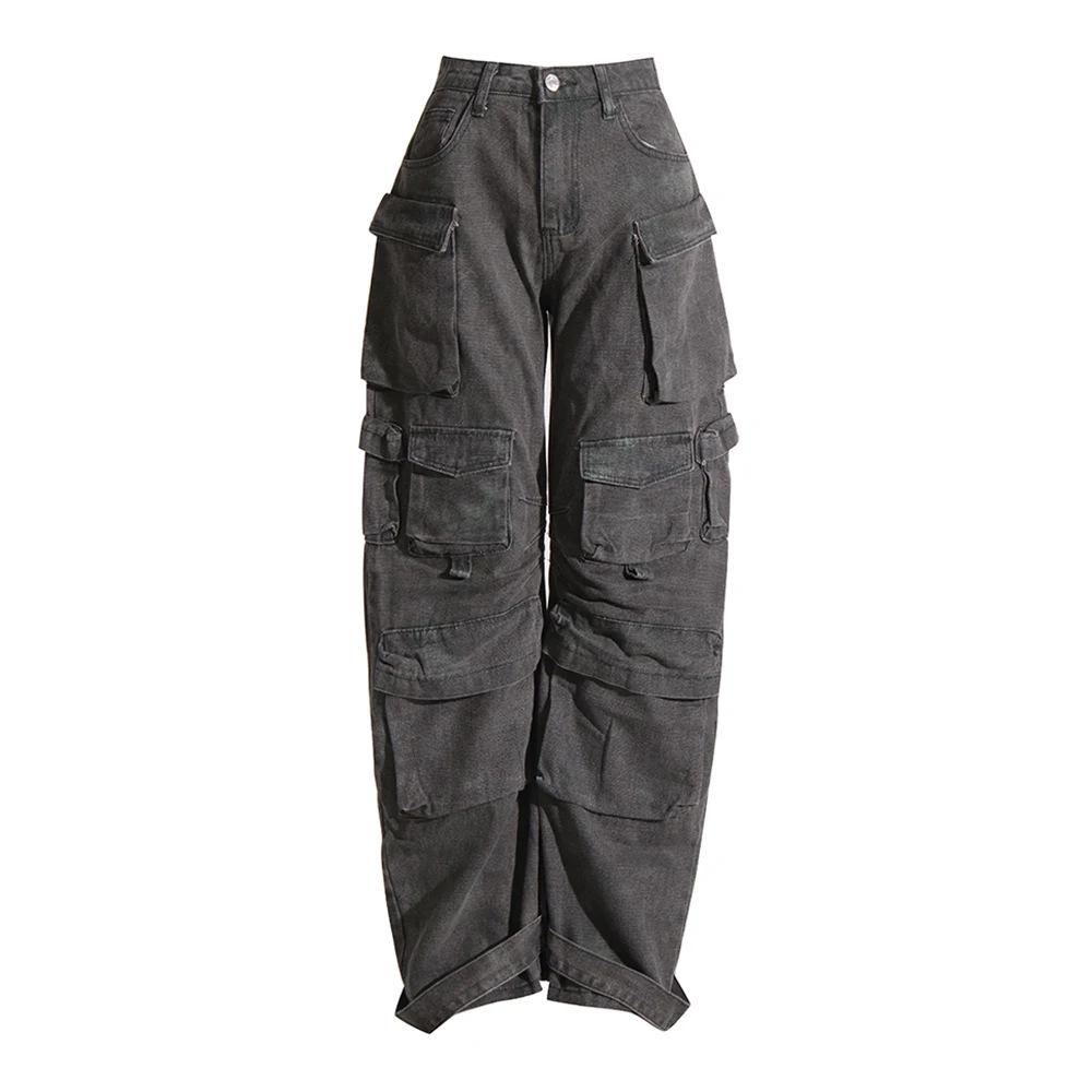 

Women s Camouflage Multi-Pocket Straight Jeans - Spring/Summer 2026 Collection Large зелений/сірий колір