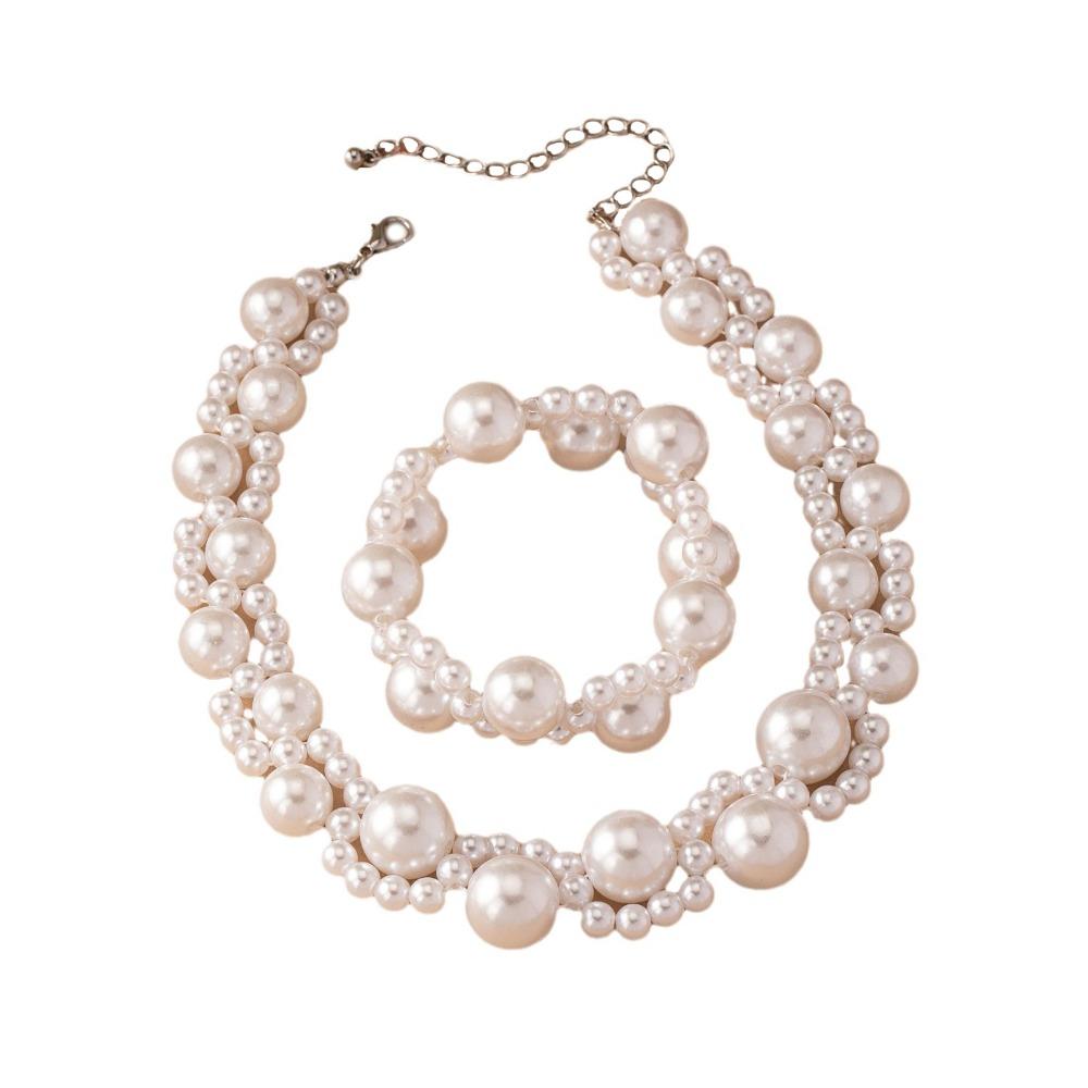 Light Luxury Pearl Necklace Bracelet Set Hand Bangle Women Jewelry Set  Wedding