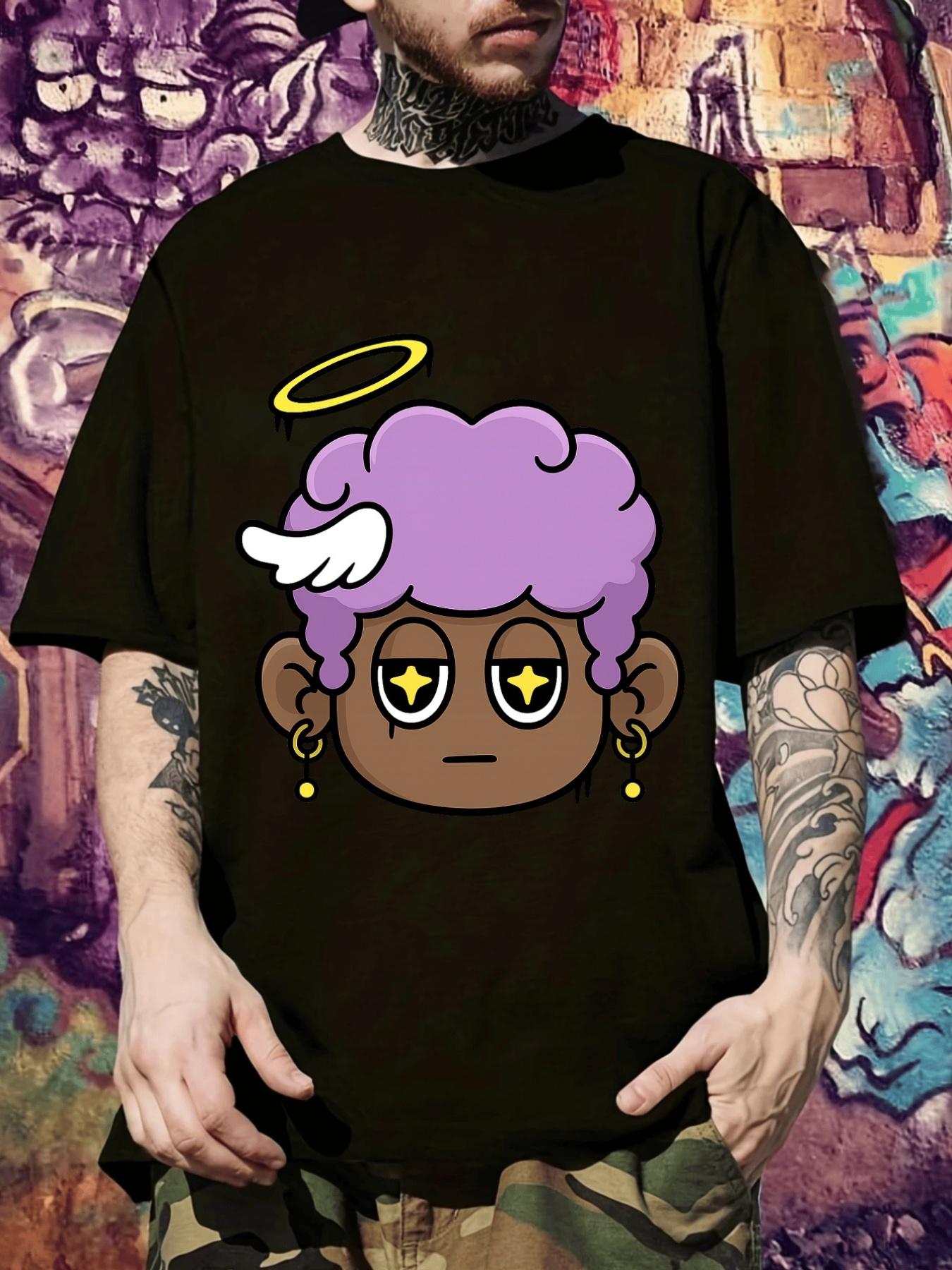 Black T-shirt - Funny Purple Hair Angel Graphic Tee XL
