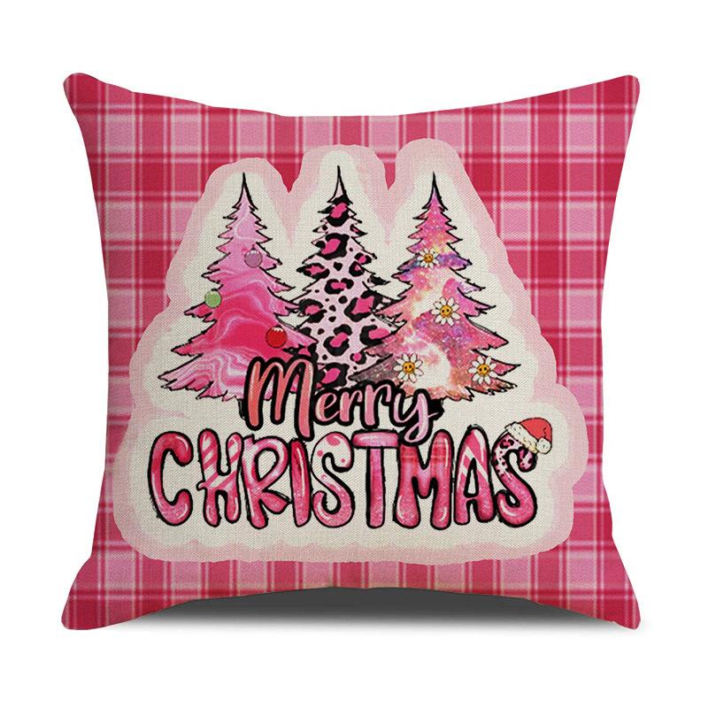 1pc Pink Christmas Cushion Cover Snowman Santa Claus Durable Cover 2025 New for Home Ornament Xmas New Year Christmas Decor