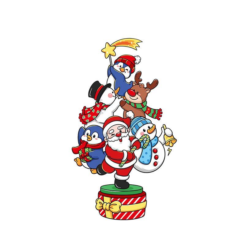 Christmas Window Clings Santa Snowman Reindeer Penguin Static Stickers Shop Home Decoration
