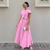 Temperament Elegant A-shaped Long Dress Set Women's Autumn Pink Top Skirt Two-piece Set Women's Clothing