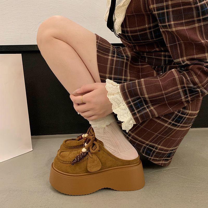 With a skirt and one foot of lazy slippers, 2025 spring and summer new super hot explosion thick bottom heightening bag head slippers women