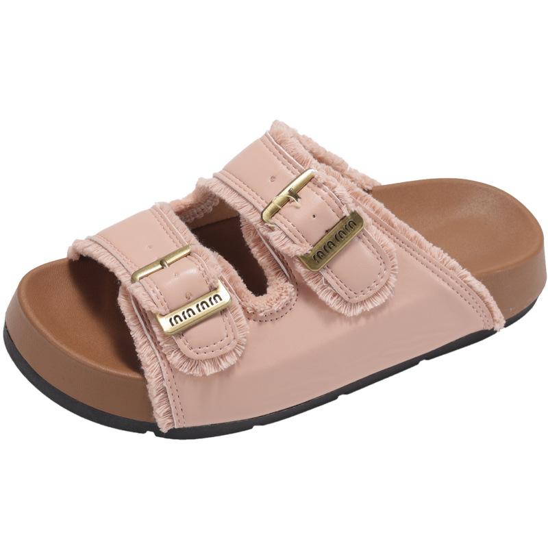 White Retro High-end Thick-soled One-word Slippers for Women's Summer Wear 2025 New Models with Skirts, Non-slip and Cool Slippers