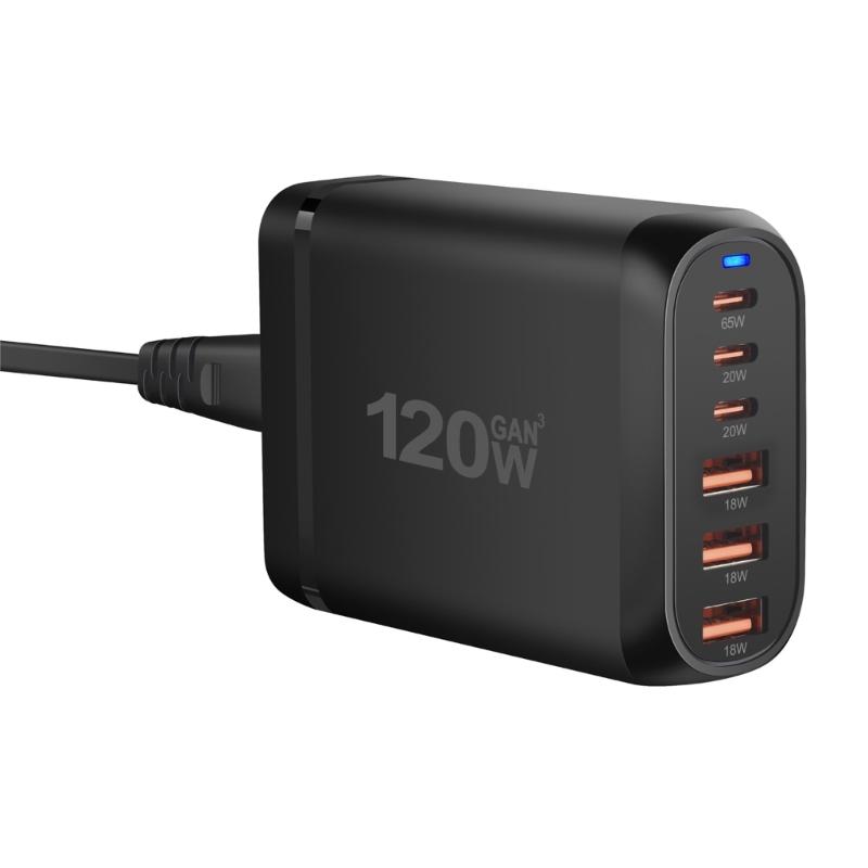 Multiple Port 3xUSB+3xType C Charging Station with 120W Output for Public Space and Travel Use