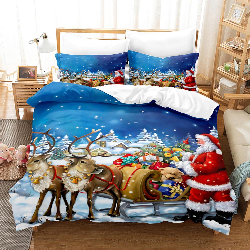3D Digital Printing Three-Piece Set, Santa Series, Printed Bedding Kit