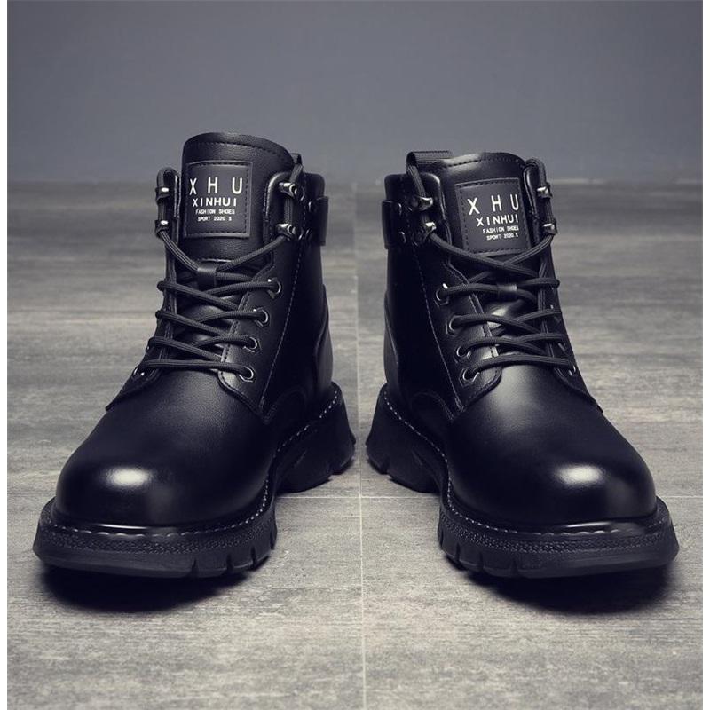 Martin Boots Men's High-top British Style Black Tooling Leather Boots Casual Leather Shoes