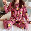 Women's Long-Sleeve Cartoon Pajama Set - Cute Korean Style Homewear for Autumn, Winter, Spring - Plus Size Available
