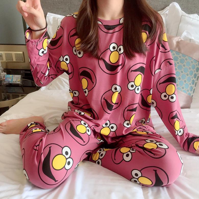 Women's Long-Sleeve Cartoon Pajama Set - Cute Korean Style Homewear for Autumn, Winter, Spring - Plus Size Available