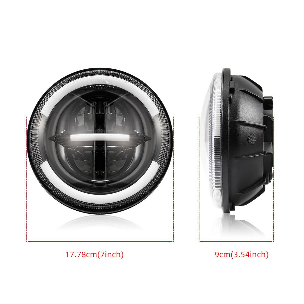 1x 7 Inch 12V Round Motorcycle LED Headlight Hi/Lo Beam DRL Daytime Running Lamp