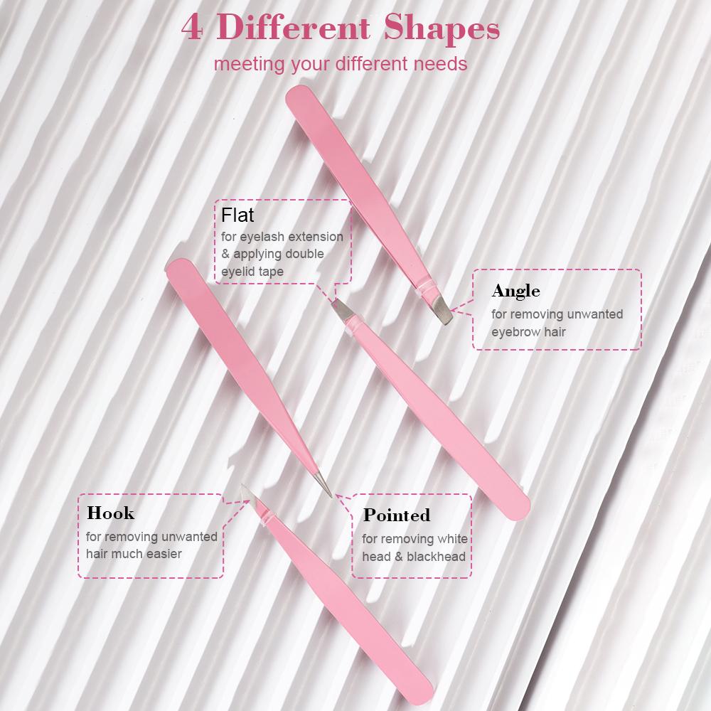 Eyebrow Tweezers Set with Storage Case 4PCS Daily Beauty Tools for Eyebrow Makeup & Hair Removal Stainless Steel Eye