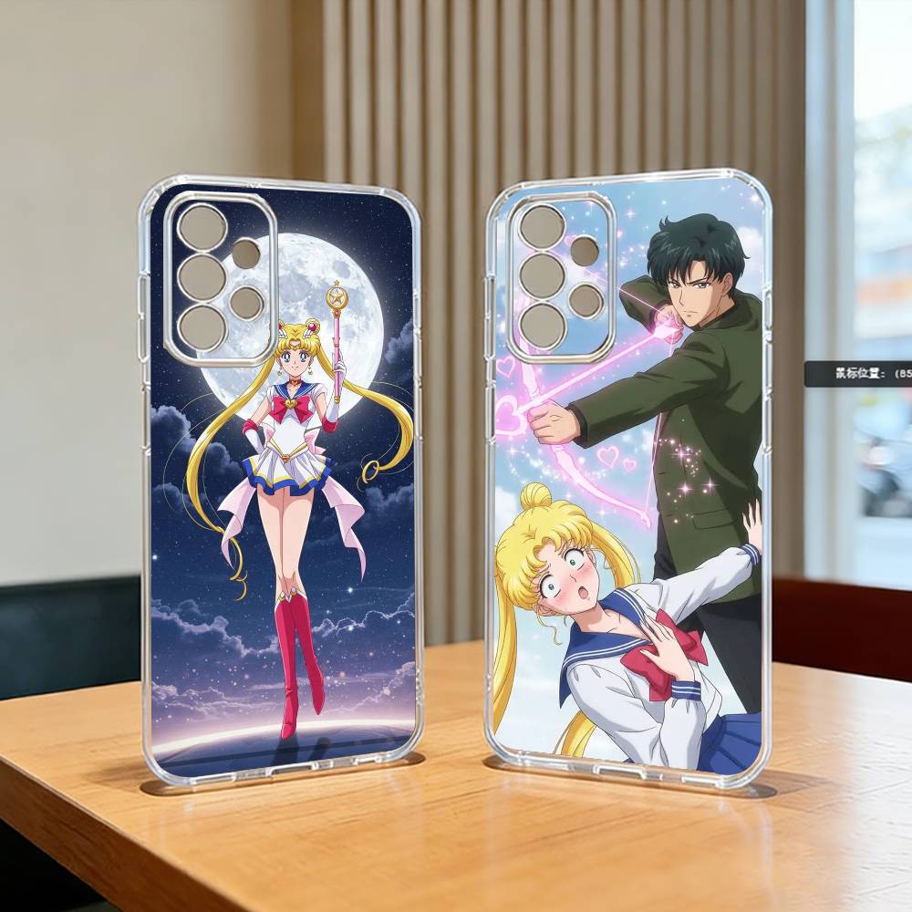 Cartoon S-Sailor M-Moons Phone Case Transparent Silicone Soft For Samsung S25,S24,S21,S22,S23,S30,Ultra,S20,Plus,Fe