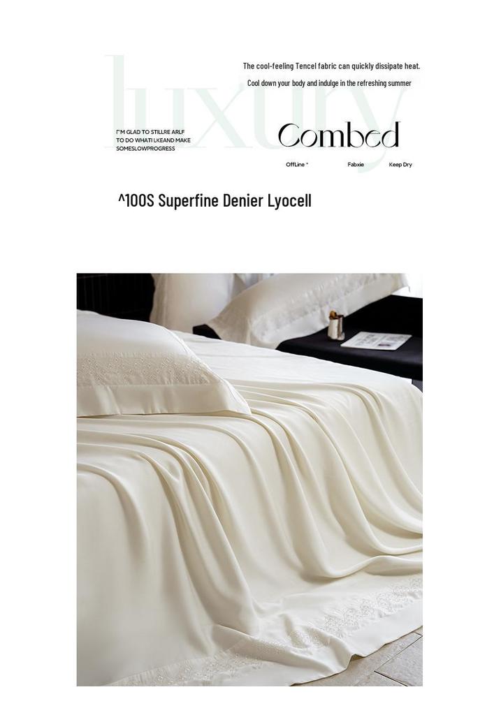 Premium Ultra-Fine Tencel 4-Piece Bedding Set: Solid Color Ice Silk Duvet Cover for Summer