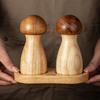 ABOOFAN 2 Stück Pilz Salz- und Pfeffermühle Set mit Basis Holz Pfeffermühle Manuell für Küche