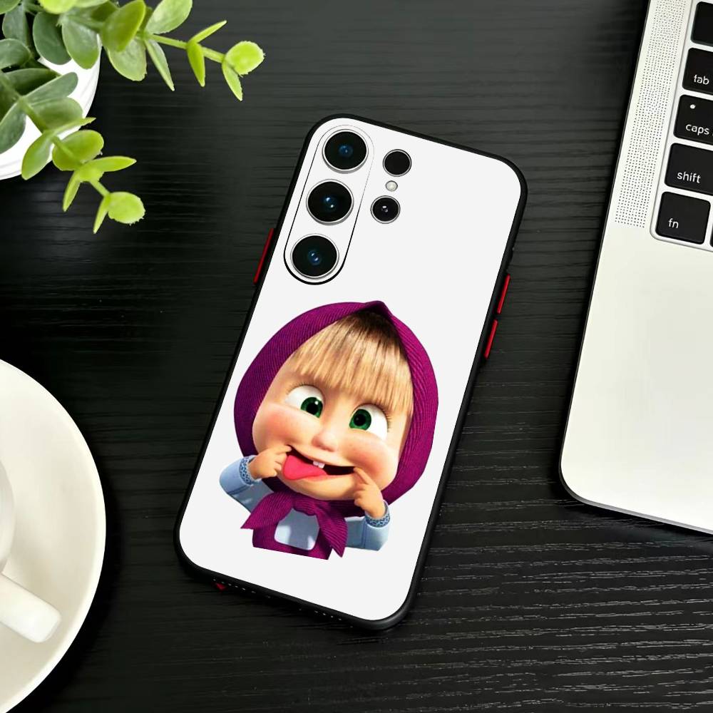 Cute R-Masha and Bears Phone Case For Samsung S26,S25,S24,S23,S22,S30,S21,Ultra,Plus,FE 5G Black Soft Cover