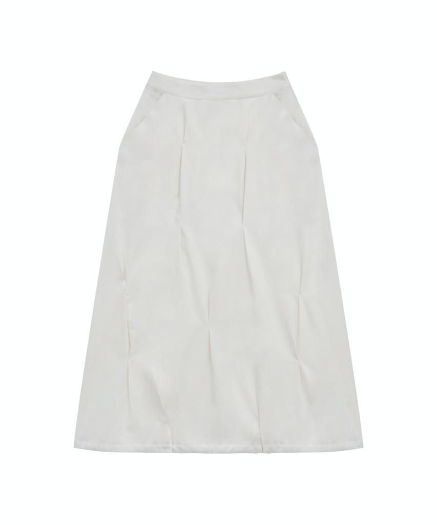 Teulimingbeodeu Bar-Tack Pleated 2-Way Fit Skirt [ White ]