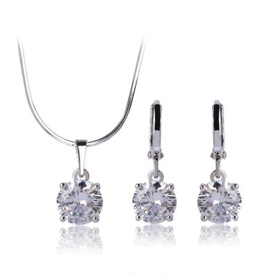 MECHOSEN Crystal Accessory Set: Necklace + Earrings (2-piece Set) - Brass Earrings, Single Stone Pendant, Formal Necklace, Stylish, Sparkling Jewelry